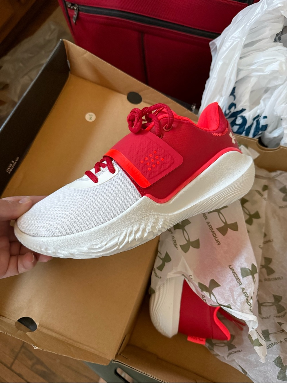 Under Armour White and Red Training Sneaker